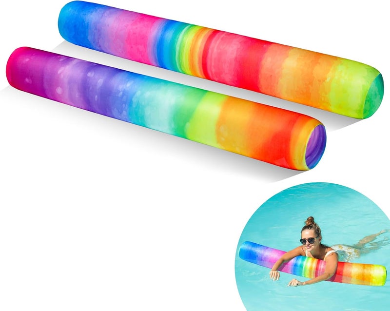 FindUWill Inflatable Swim Pool Noodles, 2 Pack Soft Fabric Covered Large Swim Noodles for Floating, Pool Floats Adult for Pool, Lake, Beach - Image 1